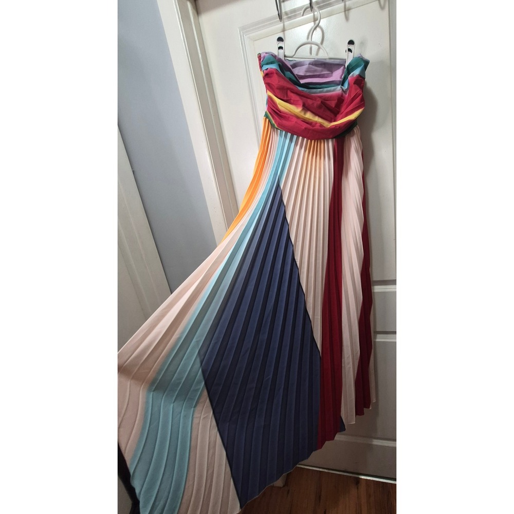 X&Z Rainbow Pleated Maxi Dress Womens Small Strapless Colorblock Smocked Back